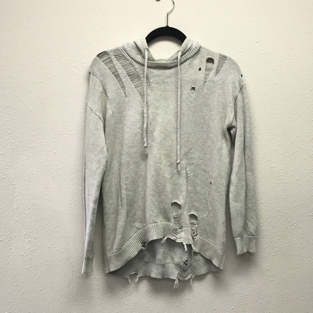 Distressed Gray Hoodie Sweater
